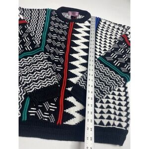 Vintage Mens Sz L Sweater Concrete Mix Coogi Style Multi Color Block Bold Cable